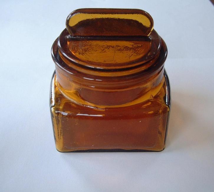 retro gave oker glas voorraad pot snoeppot uit ca 1960, Huis en Inrichting, Keuken | Keukenbenodigdheden, Ophalen of Verzenden