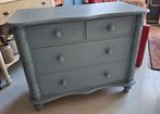 Oude Brocante houten ladekast of commode grijsblauw, Ophalen