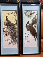 2 Chinese 3D panelen van echte veren en zijde, prachtig!, Ophalen of Verzenden