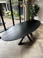 Zwarte Ovale Eettafel Eiken met stalen matrixpoot, Ophalen, Gebruikt, Eikenhout, 200 cm of meer