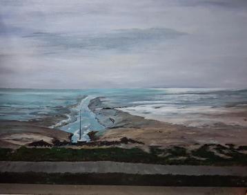 Kustlandschap  Reiderwolderpolder acrylverf schilderij  beschikbaar voor biedingen