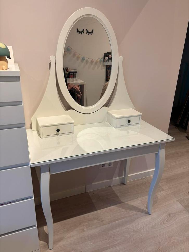 HEMNES toilettafel met spiegel wit, Huis en Inrichting, Tafels | Kaptafels, Gebruikt, Minder dan 100 cm, 100 tot 150 cm, Ophalen