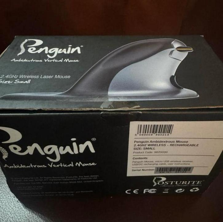 Posturite Penguin Verticale Muis - Small, Computers en Software, Muizen, Zo goed als nieuw, Muis, Linkshandig, Draadloos, Ergonomisch