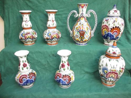 Groep van Delft Polychoom Holland handpainted vazen handwerk, Antiek en Kunst, Antiek | Vazen, Ophalen of Verzenden