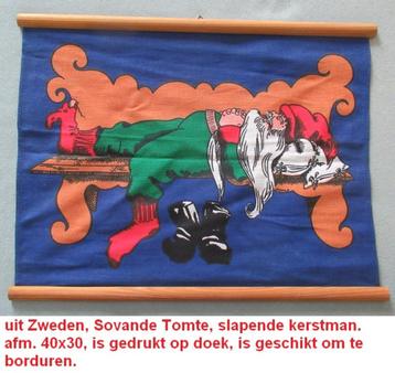 Zweedse wanddecoratie, doek met Sovande TOMTE, 40x30 cm beschikbaar voor biedingen