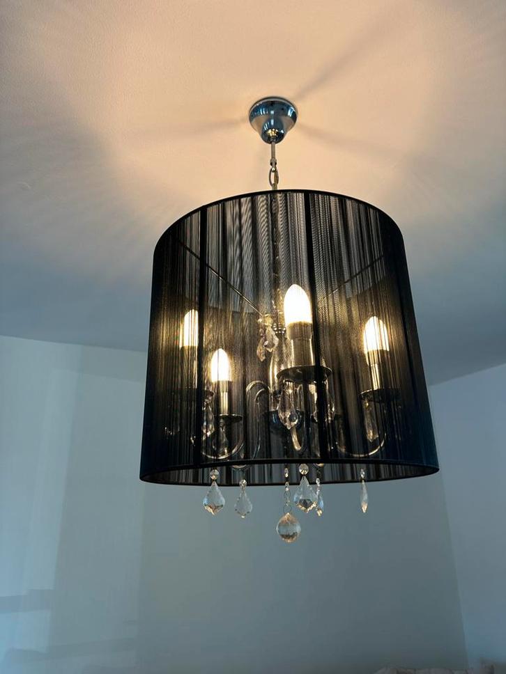 Kroonluchter met zwarte kap, Huis en Inrichting, Lampen | Hanglampen, Zo goed als nieuw, 50 tot 75 cm, Metaal, Ophalen