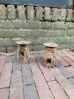 Houten Kaars Kandelaar Set, Ophalen, Gebruikt, Bruin, Hout