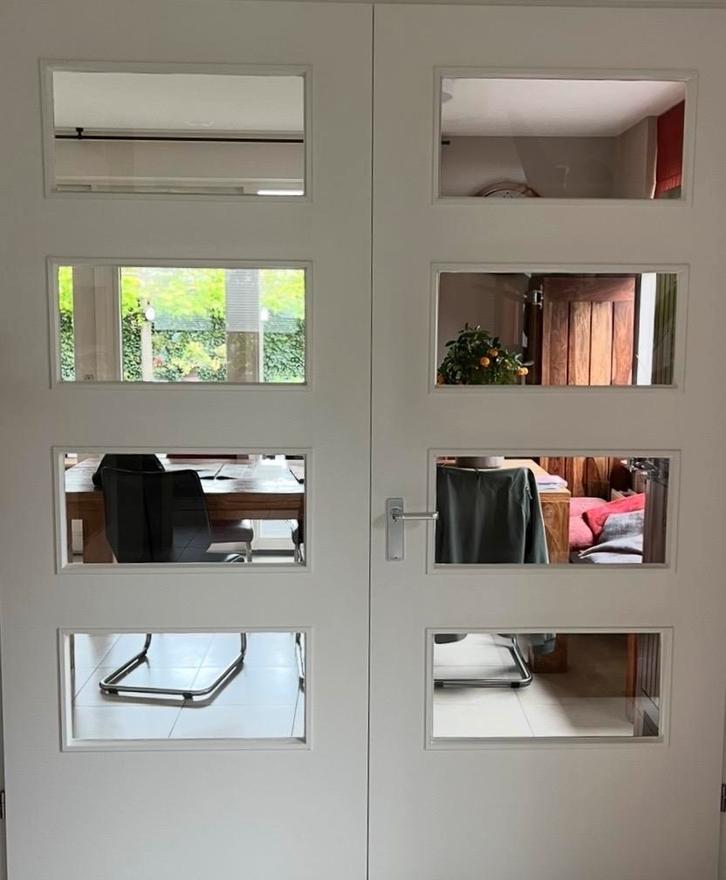 Witte binnendeuren met glas, Doe-het-zelf en Verbouw, Deuren en Horren, Gebruikt, Binnendeur, 215 cm of meer, 80 tot 100 cm, Glas