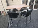 Handgemaakte 5-delige Barset met hoge tafel en 4 krukken, Ophalen, Zo goed als nieuw, Inclusief barstoelen