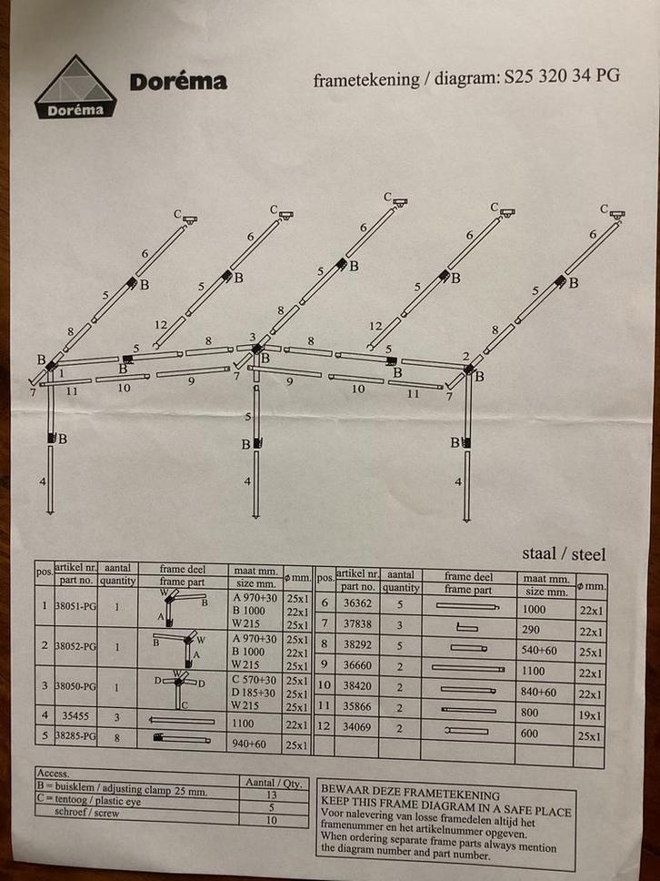 Frametekening Frame Doréma voortent caravan, Caravans en Kamperen, Caravan accessoires, Nieuw, Ophalen