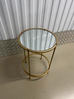 Gouden bijzet tafeltje, Huis en Inrichting, Tafels | Bijzettafels, Minder dan 55 cm, Metaal of Aluminium, Rond, Zo goed als nieuw