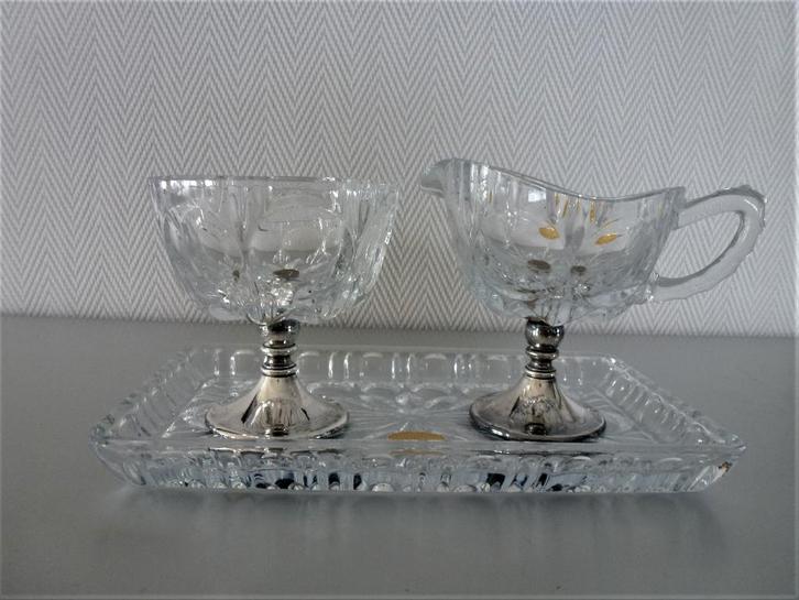 Art Deco roomstelletje van Bleikristall met verzilverde voet, Antiek en Kunst, Antiek | Glas en Kristal, Ophalen of Verzenden
