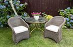 Complete tuinset -ronde tafel + 4 stoelen met nieuwe kussens, Tuin en Terras, Tuinsets en Loungesets, Ophalen, 4 zitplaatsen, Kunststof