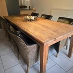Massief houten tafel met 6 Loom stoelen  met zacht rundleder, Huis en Inrichting, Tafels | Eettafels, Ophalen, Gebruikt, Zie foto's