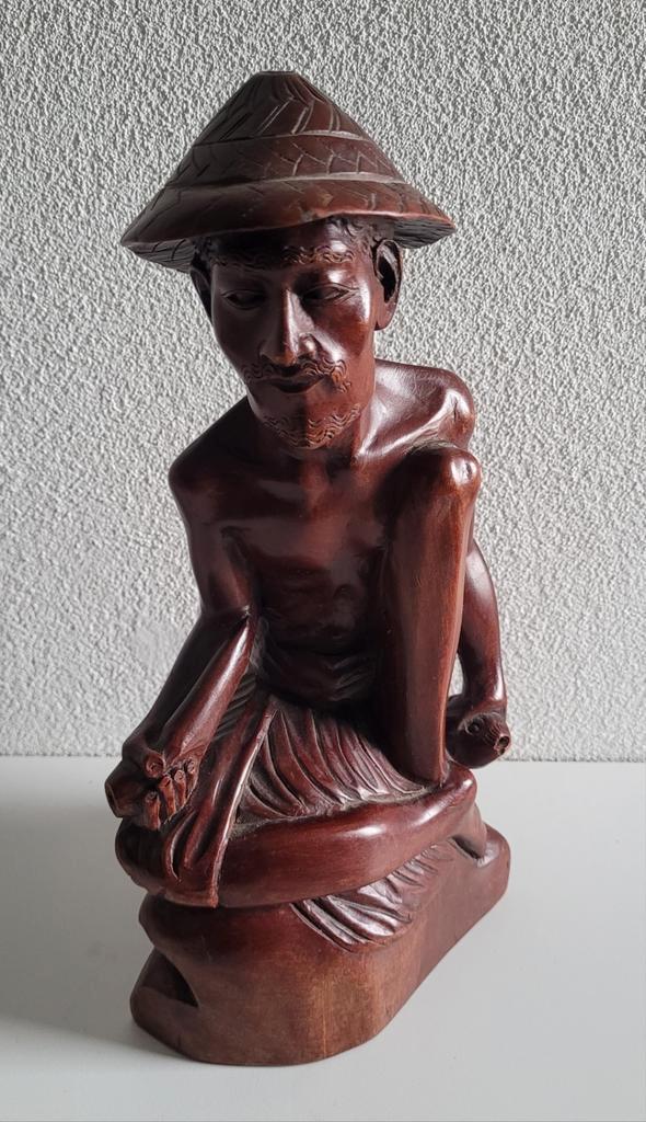 Indonesisch houtsnijwerk visser bali balinees, Antiek en Kunst, Kunst | Beelden en Houtsnijwerken, Ophalen of Verzenden