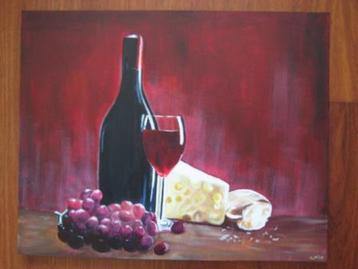 Stilleven Kaas en Wijn, 50 x 40 cm. beschikbaar voor biedingen
