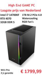 I7 14700KF, RTX4070, 32GB DDR5, 1T M.2, Waterkoeling  RGB, Nieuw, 32 GB, Met videokaart, 1024 GB