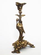 Grote Art Nouveau kandelaar messing koper vogel antiek 1915, Antiek en Kunst, Antiek | Kandelaars, Verzenden, Koper of Brons
