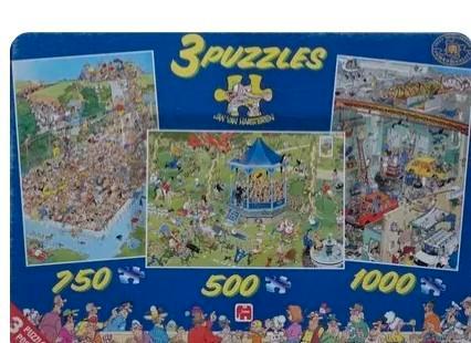 COMBI PUZZELS JAN VAN HAASTEREN 3 in 1 dozen, Hobby en Vrije tijd, Denksport en Puzzels, Zo goed als nieuw, Legpuzzel, 500 t/m 1500 stukjes