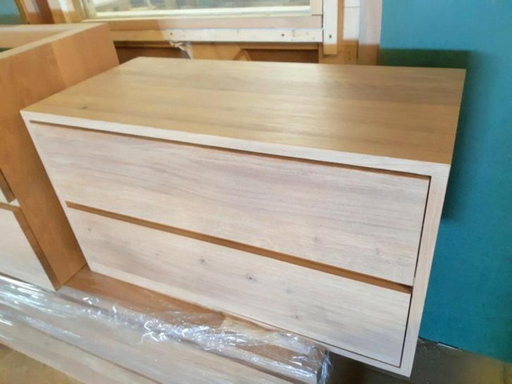 Eiken badkamermeubel Jorg 2 laden, Huis en Inrichting, Badkamer | Badkamermeubels, Nieuw, Wastafelkast, Minder dan 100 cm, 50 tot 100 cm
