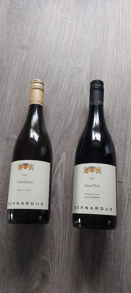 2 flessen Bernardus top wijn Chardonnay & Pinot Noir 2023, Verzamelen, Wijnen, Nieuw, Rode wijn, Noord-Amerika, Vol, Ophalen of Verzenden