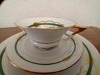Ontbijtset/dejeuner Roloff,groen goudkleur handpainted, Antiek en Kunst, Antiek | Servies los, Ophalen of Verzenden