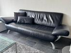 Leren zwarte 3-zitsbank - nog zo goed als nieuw, Ophalen, Driepersoons, Zo goed als nieuw, Rechte bank