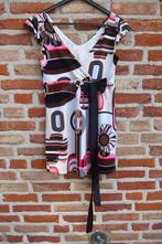 elegante zwart roze beige top met lange zwarte strik mt XS, Ophalen of Verzenden, Zo goed als nieuw, Korte mouw, Roze