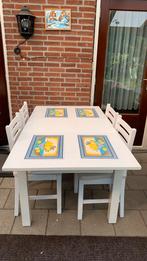 Witte houten eettafel met 4 stoelen, Ophalen, 50 tot 100 cm, Zo goed als nieuw, Vijf personen of meer