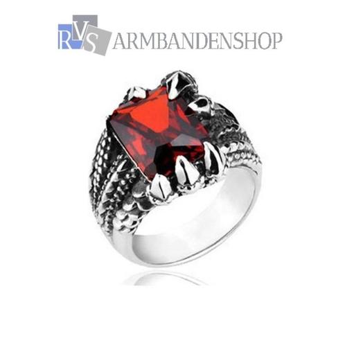 Rode robijn onyx RVS draak klauw ring dragon draken klauw, Sieraden, Tassen en Uiterlijk, Ringen, Nieuw, Dame of Heer, Zilver