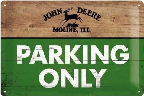 John Deere Parking Only.  Metalen wandbord in reliëf ., Reclamebord, Nieuw, Ophalen of Verzenden, X
