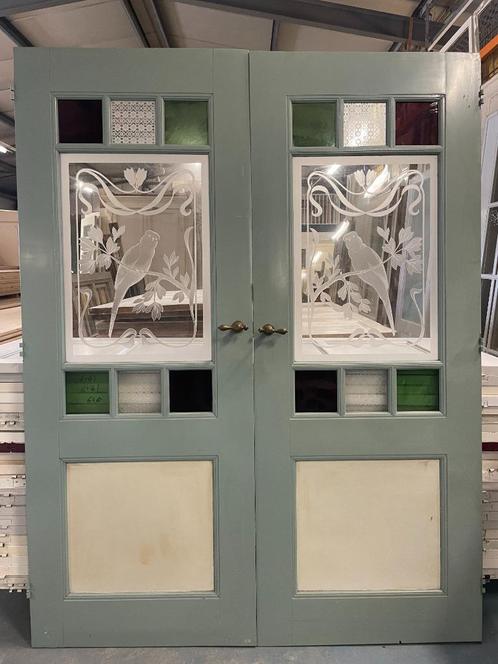 Prachtige 19e eeuwse deuren met geëtst glas / 5 sets., Antiek en Kunst, Curiosa en Brocante, Ophalen