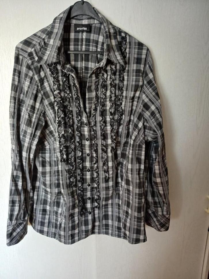 Zwart/witte /grijze  blouse , maat 50/52, merk Promiss, Kleding | Dames, Grote Maten, Zo goed als nieuw, Blouse of Tuniek, Overige kleuren