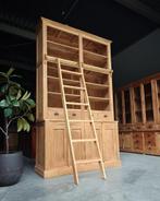 Hoge Boekenkast | Bibliotheekkast met ladder #2052, Teakhout, Ophalen of Verzenden, 200 cm of meer, 150 tot 200 cm
