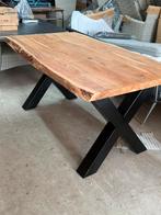 mooie hardhouten tafel 1m60 boomstam, Nieuw, Vijf personen of meer, Metaal, 150 tot 200 cm