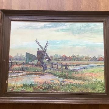 Aquarel Willem Jansen - Molenlandschap '55 beschikbaar voor biedingen