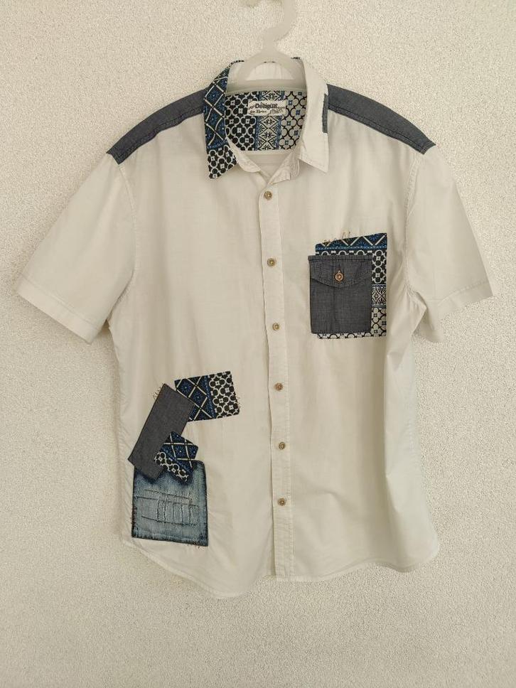 001. Desigual overhemd - Maat XL - Korte mouwen, Kleding | Heren, Overhemden, Zo goed als nieuw, Halswijdte 43/44 (XL), Wit, Ophalen of Verzenden