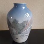Kopenhagen Porcelein Vaas Pastelblauw Dorpsgezicht, Ophalen of Verzenden