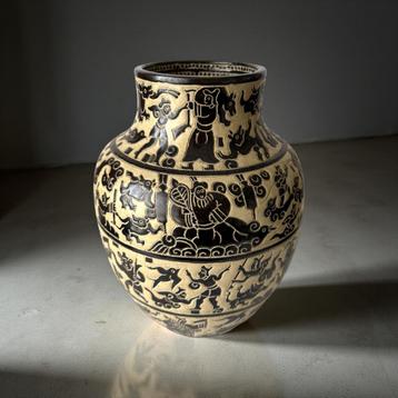 Mid century aardewerk Bien Hoa grote vaas uit Vietnam beschikbaar voor biedingen