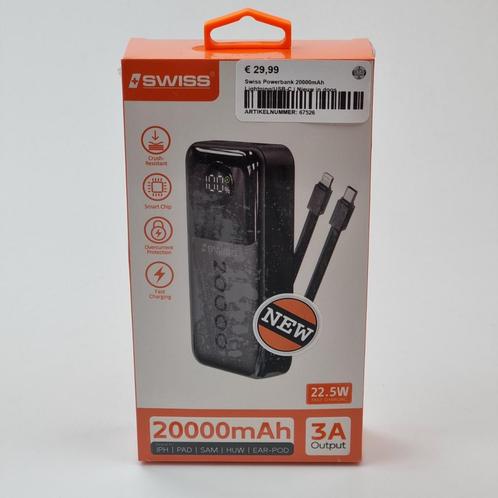 Swiss Powerbank 20000mAh Lightning/USB-C | Nieuw in doos, Telecommunicatie, Mobiele telefoons | Telefoon-opladers, Nieuw