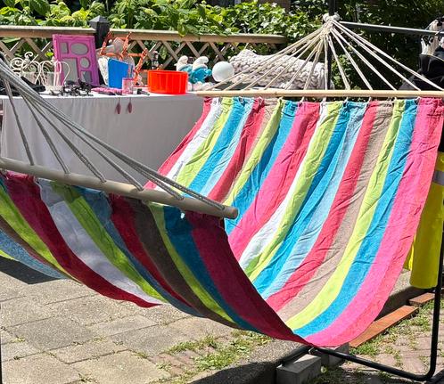 Grote gestreepte hangmat Ibiza Style, Tuin en Terras, Hangmatten, Nieuw, Meerpersoons, Opvouwbaar, Buiten, Ophalen of Verzenden