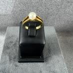 Gouden Ring | 14k | 3,24g | parel in rails | 17,5 | 324017, Ophalen of Verzenden, 17 tot 18, Dame, Goud
