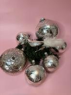 Set 7 kerstballen glas zilver glitter vogeltje, Ophalen of Verzenden, Zo goed als nieuw