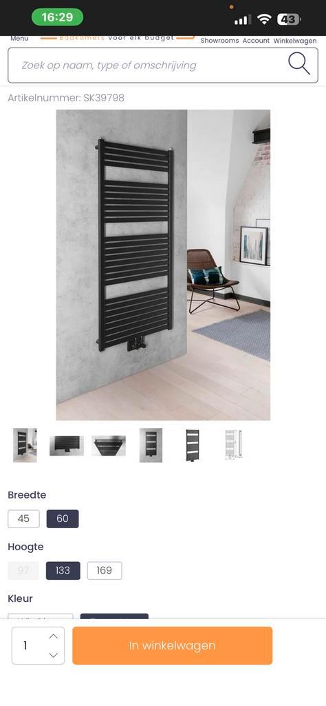 Radiator mat zwart 60x133 inclusief kraan., Doe-het-zelf en Verbouw, Verwarming en Radiatoren, Zo goed als nieuw, Radiator, 80 cm of meer