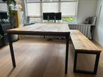 Industriële eettafel (240x110) en bankje (220), hout, Huis en Inrichting, Tafels | Eettafels, Ophalen, 100 tot 150 cm, 200 cm of meer
