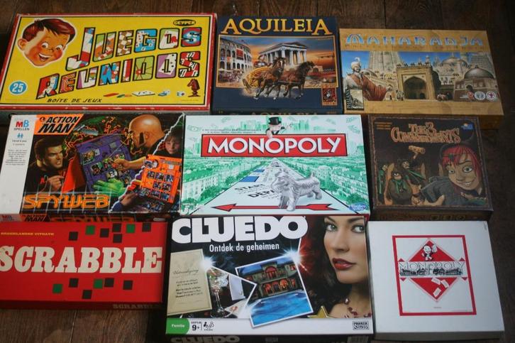 11 spellen scrabble, monopoly, cluedo, aquileia, maharadja,., Hobby en Vrije tijd, Gezelschapsspellen | Bordspellen, Zo goed als nieuw