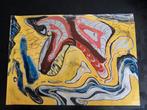 Compositie stijl Lucebert olieverf op dik papier, Antiek en Kunst, Verzenden