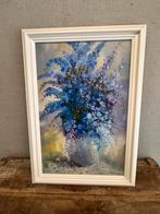Schilderij lavendel paarse bloemen in vaas vintage, Antiek en Kunst, Kunst | Schilderijen | Klassiek, Ophalen of Verzenden