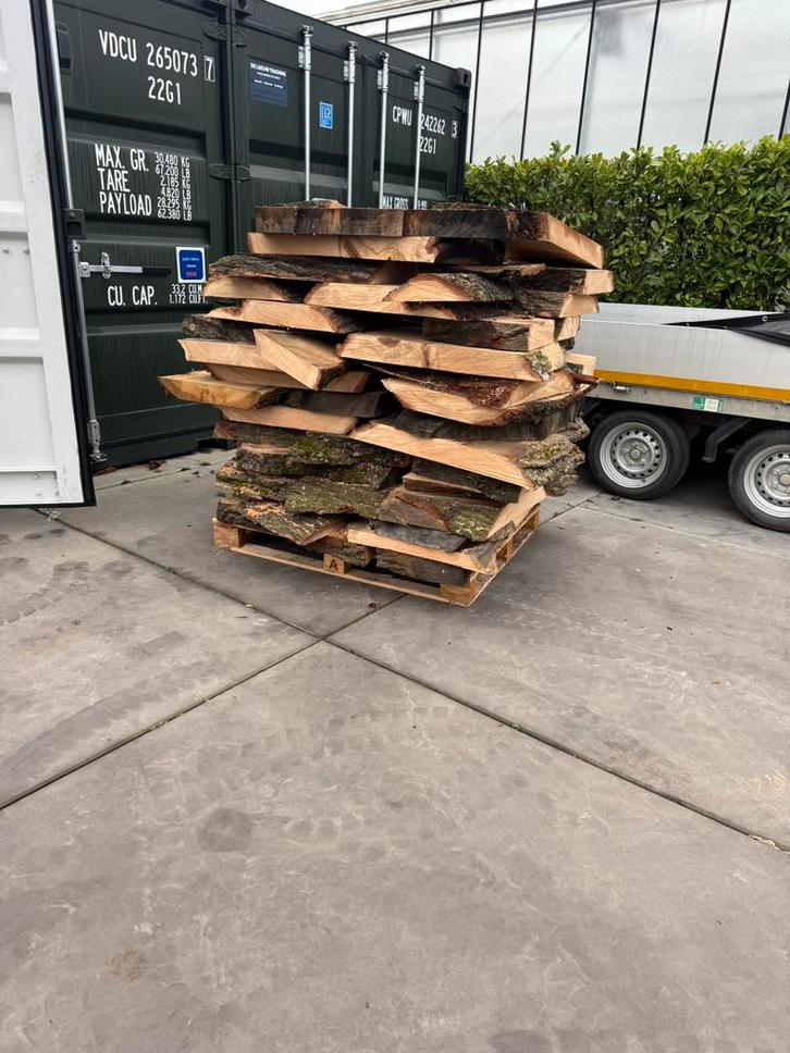 1,4 kuub eiken schaaldelen voor kachelhout, Tuin en Terras, Palen, Balken en Planken, Zo goed als nieuw, Planken, 250 cm of meer