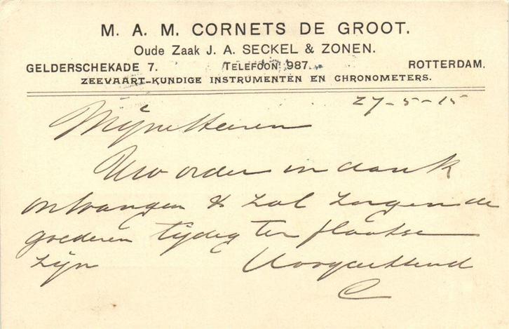 M.A.M. Cornets de Groot, Rotterdam - 05.1915 - briefkaart, Postzegels en Munten, Brieven en Enveloppen | Nederland, Briefkaart